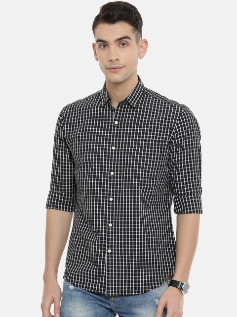 

John Players Men Black & White Trim Fit Checked Casual Shirt