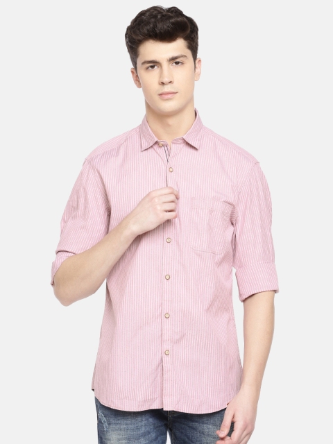 

John Players Men Red & White Trim Fit Striped Casual Shirt