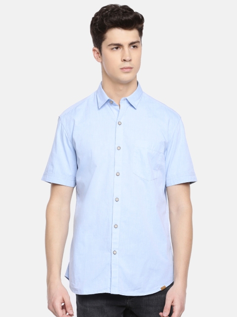 

John Players Men Blue Trim Fit Solid Casual Shirt