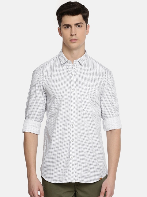 

John Players Men White & Navy Blue Trim Fit Printed Casual Shirt