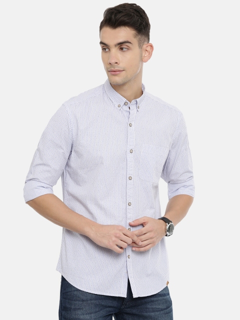 

John Players Men Blue & White Trim Fit Striped Casual Shirt