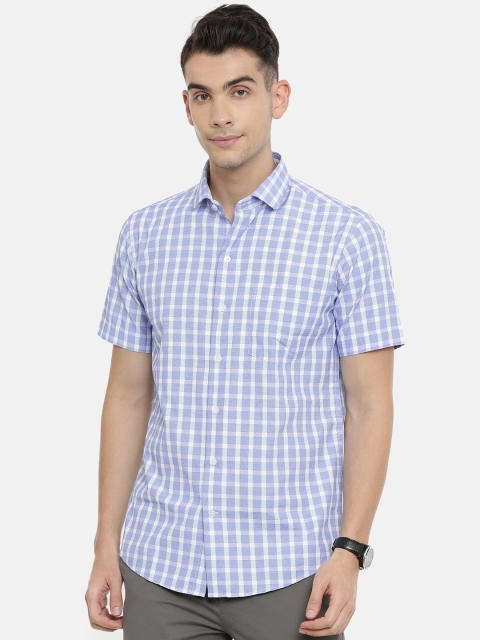 

John Players Men Blue & White Slim Fit Checked Casual Shirt