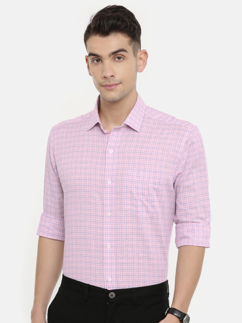 

John Players Men Pink & Blue Regular Fit Checked Casual Shirt