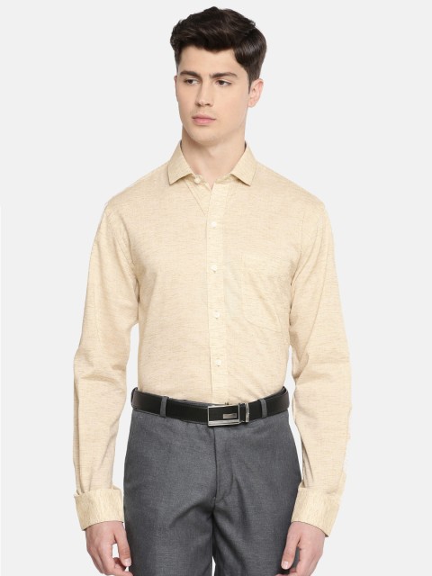 

John Players Men Beige Slim Fit Self Design Formal Shirt