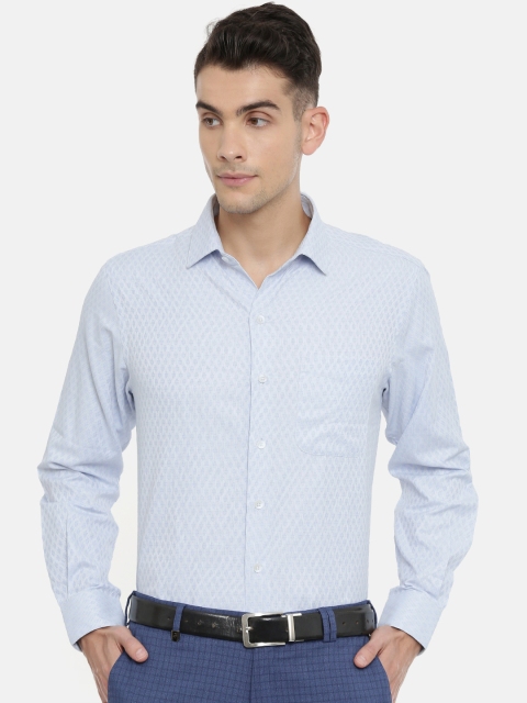 

John Players Men White & Blue Slim Fit Self Design Formal Shirt