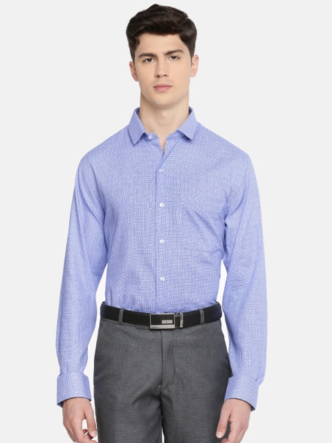 

John Players Men Blue Slim Fit Self Design Formal Shirt