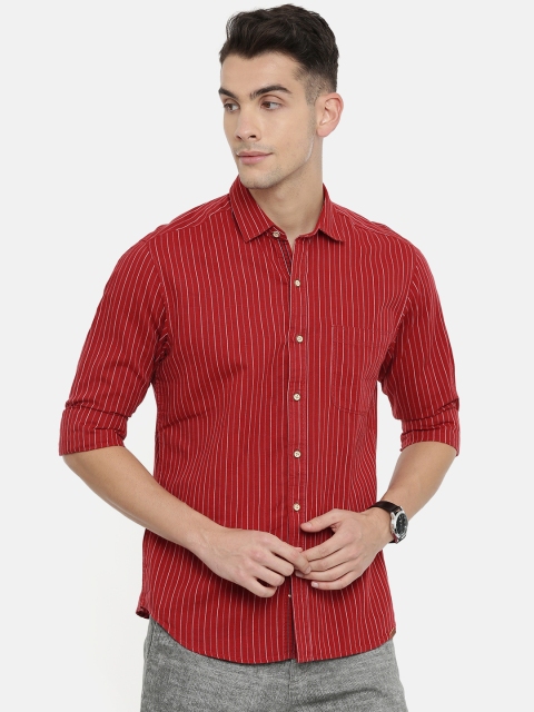

John Players Men Red & White Trim Fit Striped Casual Shirt