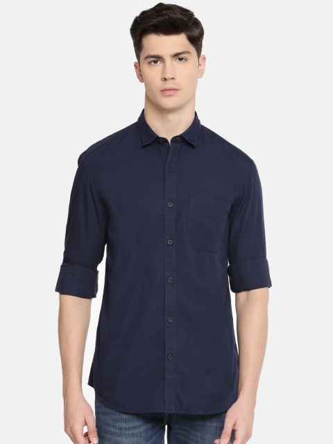 

John Players Men Navy Blue Trim Slim Fit Solid Casual Shirt