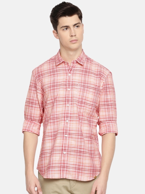

John Players Men Red & White Trim Fit Checked Casual Shirt
