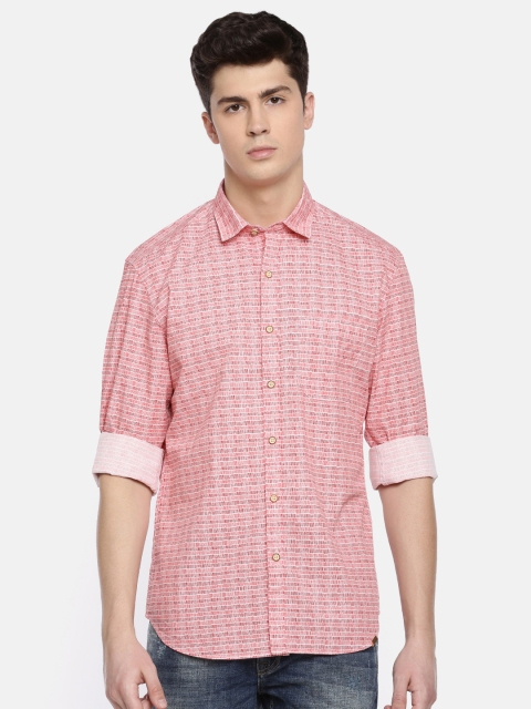 

John Players Men Pink & Maroon Trim Fit Printed Casual Shirt