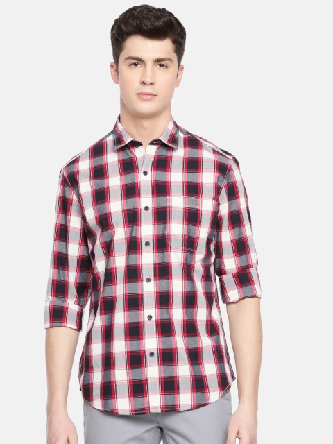 

John Players Men Red & Black Trim Fit Checked Casual Shirt