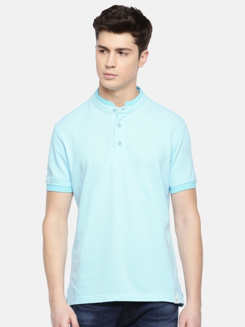 

John Players Men Blue Slim Fit Solid Mandarin Collar T-shirt