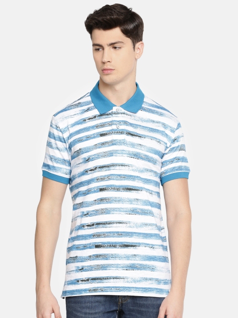 

John Players Men Blue & White Striped Slim Fit Polo Collar T-shirt