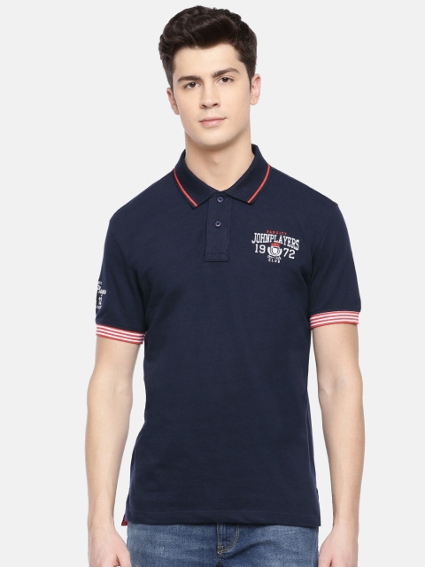 

John Players Men Navy Blue Slim Fit Solid Polo Collar T-shirt