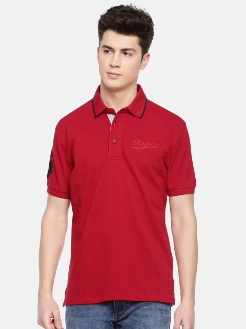 

John Players Men Red Slim Fit Solid Polo Collar Pure Cotton T-shirt