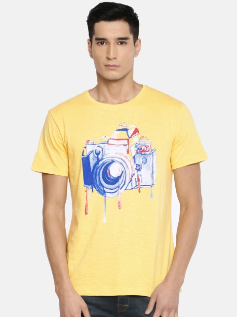 

John Players Men Yellow Printed Slim Fit Round Neck T-shirt