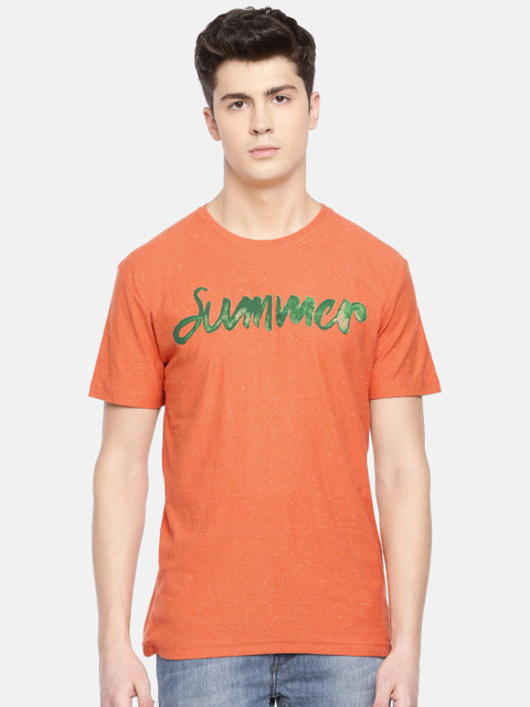 

John Players Men Orange Printed Slim Fit Round Neck T-shirt