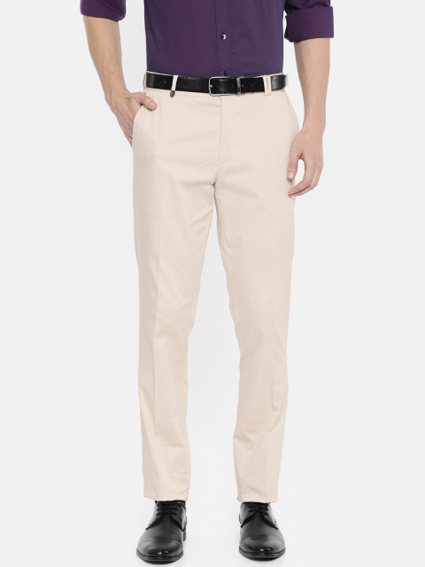 

John Players Men Off-White Slim Fit Solid Formal Trousers