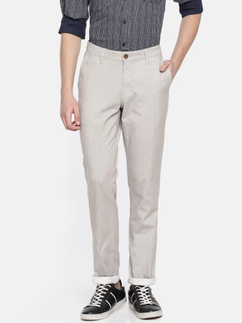 

John Players Men Beige & Black Slim Fit Printed Regular Trousers