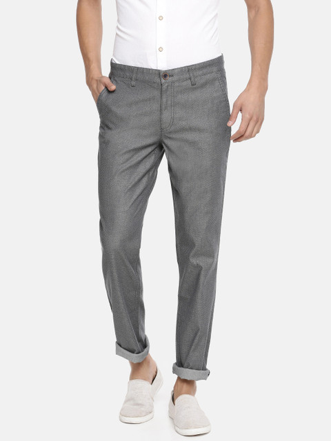 

John Players Men Charcoal Grey Slim Fit Self Design Regular Trousers