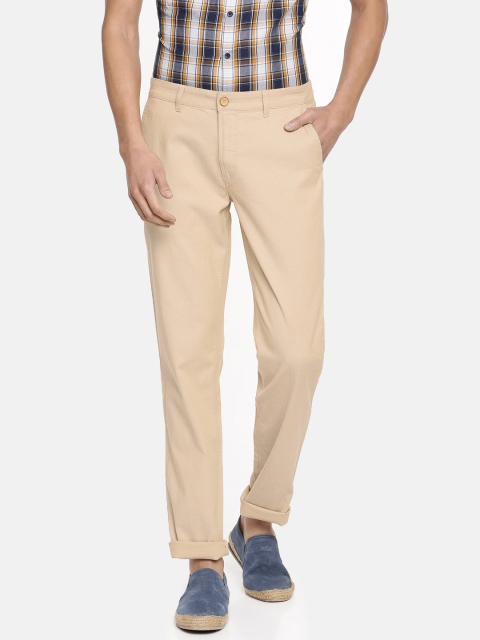 

John Players Men Beige Slim Fit Self-Design Trousers
