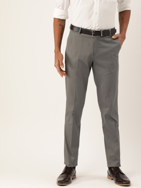 

John Players Men Grey Slim Fit Solid Formal Trousers