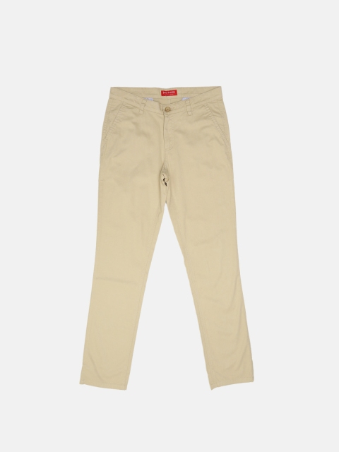 

John Players Men Cream-Coloured Slim Fit Solid Regular Trousers