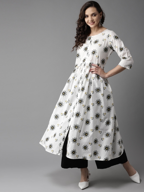 

HERE&NOW Women White & Black Printed A-Line Kurta