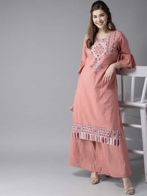 

HERE&NOW Women Dusty Pink Yoke Design Kurta with Palazzos