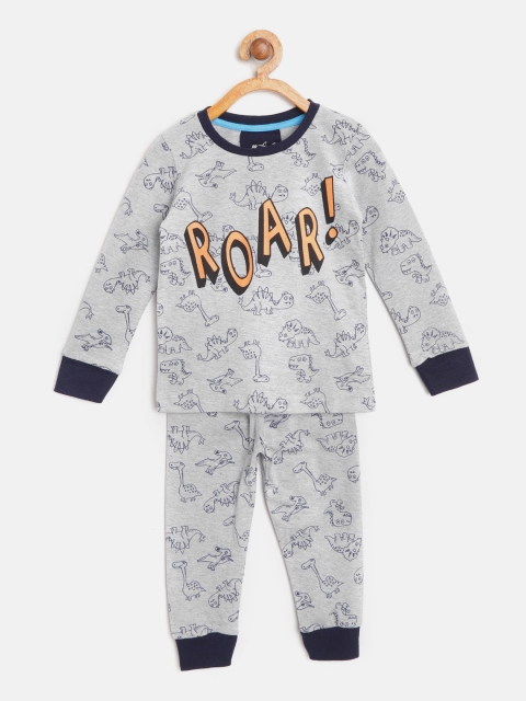 

Lazy Shark Boys Grey Melange & Navy Blue Printed T-shirt with Pyjamas