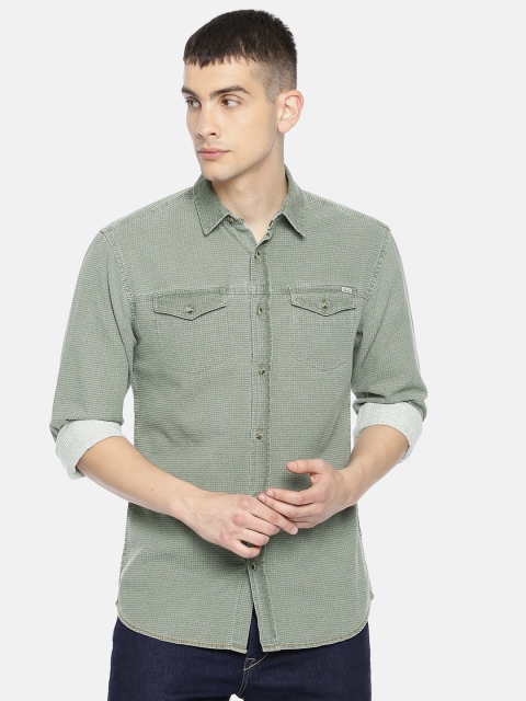 

Jack & Jones Men Green Regular Fit Self Design Casual Shirt