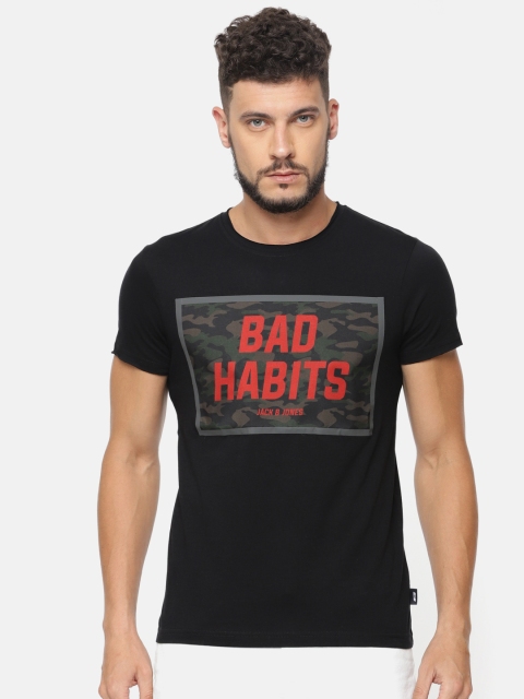 

Jack & Jones Men Black Printed Round Neck T-shirt