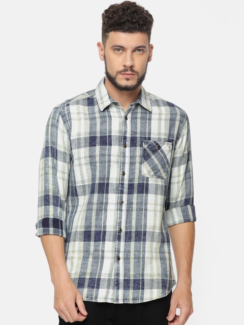 

Jack & Jones Men Navy Blue & Green Slim Fit Checked Casual Shirt