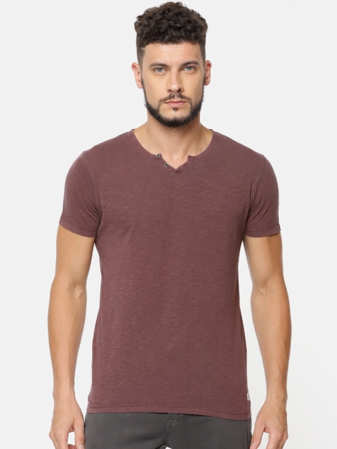 

Jack & Jones Men Brown Solid Henley Neck T-shirt
