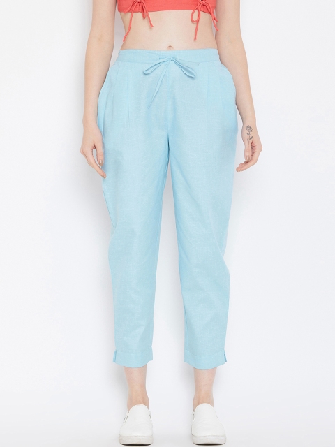 

Bitterlime Women Blue Relaxed Regular Fit Self Design Peg Trousers
