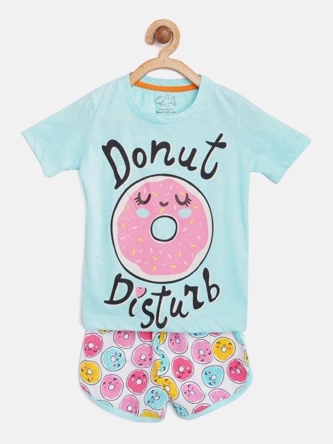 

Lazy Shark Girls Blue & Pink Printed T-shirt with Shorts