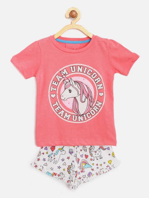 

Lazy Shark Girls Pink & White Printed T-shirt with Shorts
