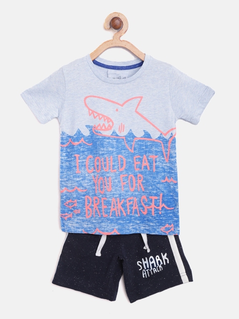

Lazy Shark Girls Blue Printed T-shirt with Shorts