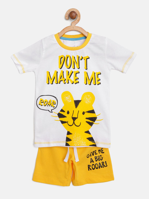 

Lazy Shark Boys White & Yellow Printed T-shirt with Shorts