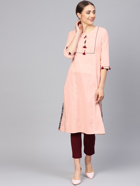 

Jaipur Kurti Women Pink Solid Straight Kurta