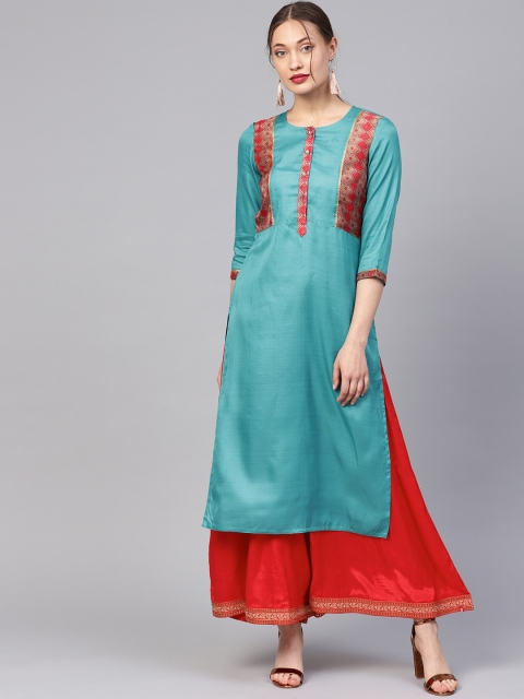 

Jaipur Kurti Women Teal Green Solid Straight Kurta