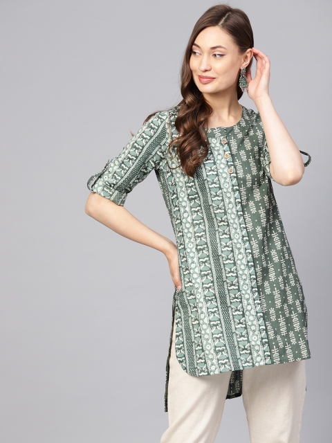 

Jaipur Kurti Women Green Printed Straight Kurti