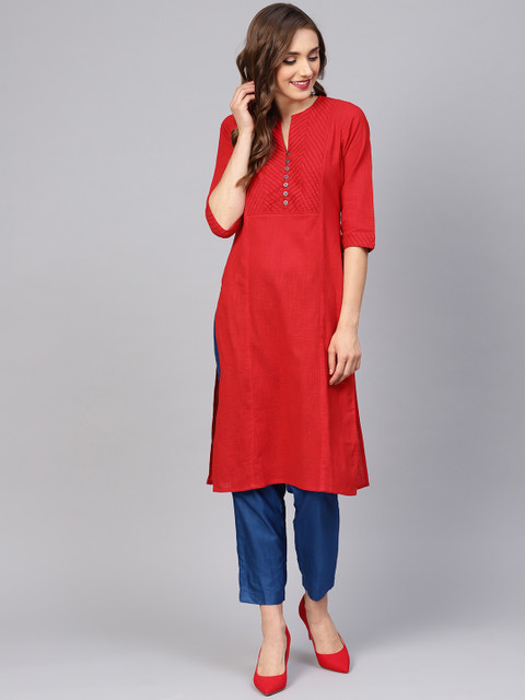 

Jaipur Kurti Women Red Solid Straight Kurta