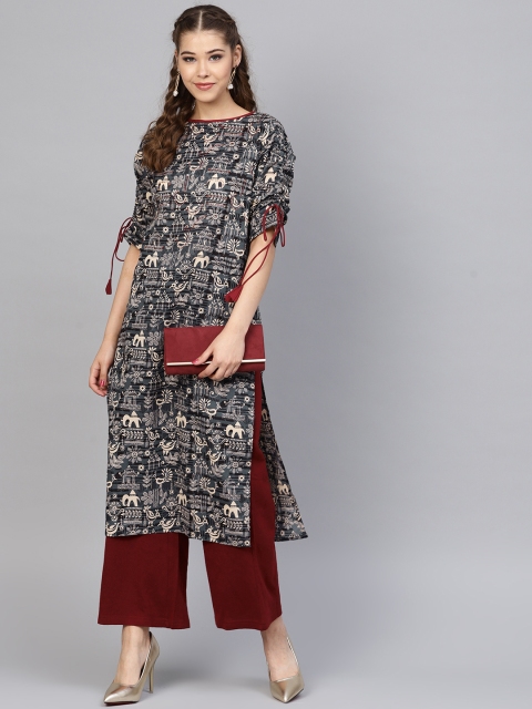 

Jaipur Kurti Women Grey & Beige Printed Straight Kurta