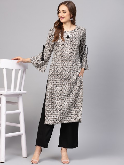 

Jaipur Kurti Women Grey & Black Printed Kurta with Palazzos