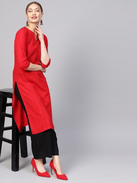 

Jaipur Kurti Women Red & Black Yoke Design Kurta with Palazzos