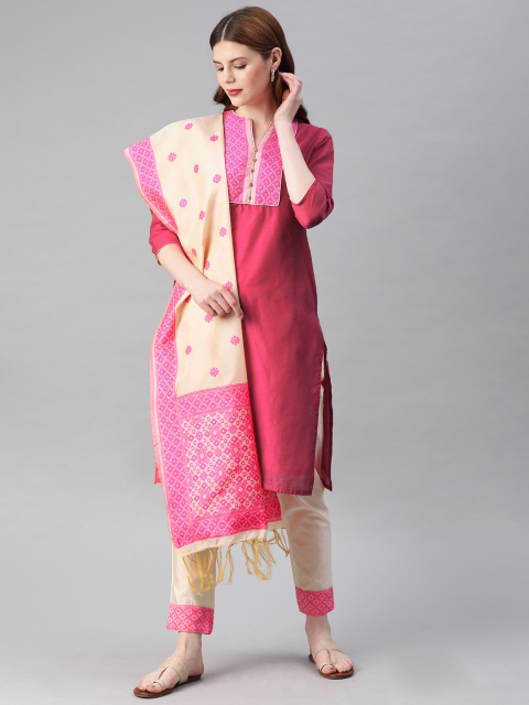 

Jaipur Kurti Women Pink & Off-White Yoke Design Kurta with Trousers & Dupatta
