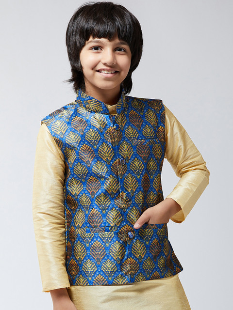 

SOJANYA Boys Blue & Yellow Printed Nehru Jacket