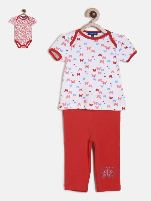 

Juniors by Lifestyle Girls Red & White Printed T-shirt with Pyjamas and Bodysuit