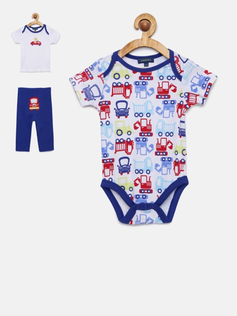 

Juniors by Lifestyle Boys Blue & White Solid T-shirt with Pyjamas and Bodysuit